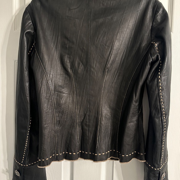 Tasha Polizzi Black Leather Jacket – Turquoise Concho Buttons, Paisley Lining -S - Picture 6 of 9